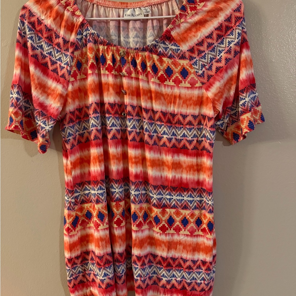 Kim Rogers Red and Blue Geometric Blouse